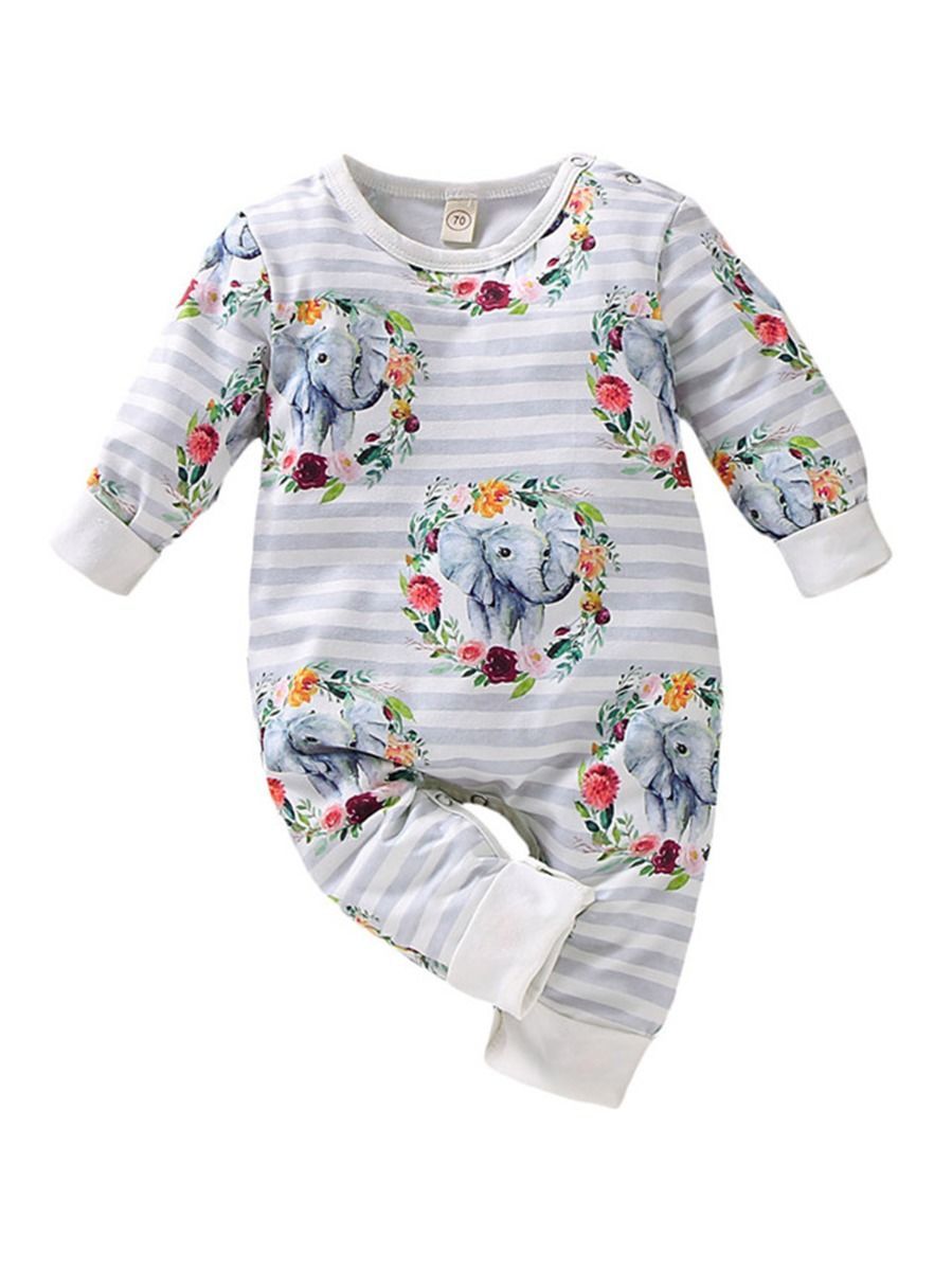 Baby Boys & Girls Floral Animal Print Long-sleeved Jumpsuit - dianjiang-