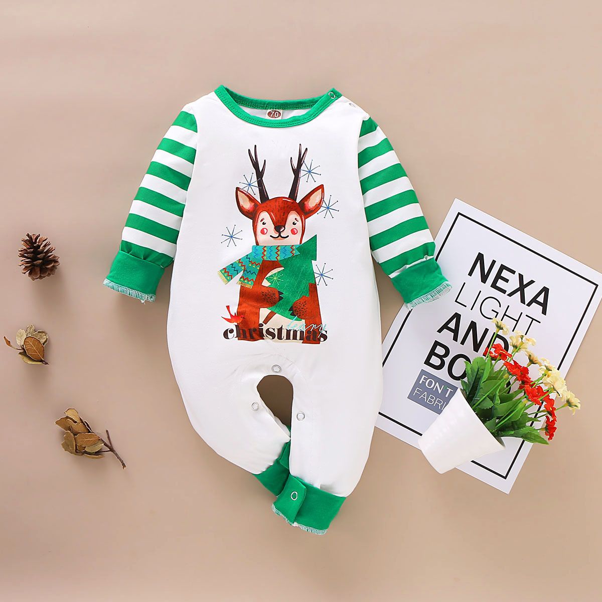 Baby Christmas Reindeer Striped Jumpsuit - dianjiang-
