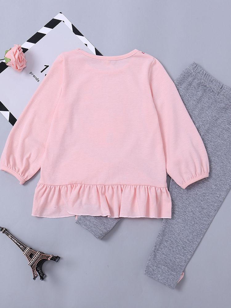 Baby Clothes Outfit Set Pink Camera Print Ruffled Dress and Bow Grey Leggings Pants - dianjiang-