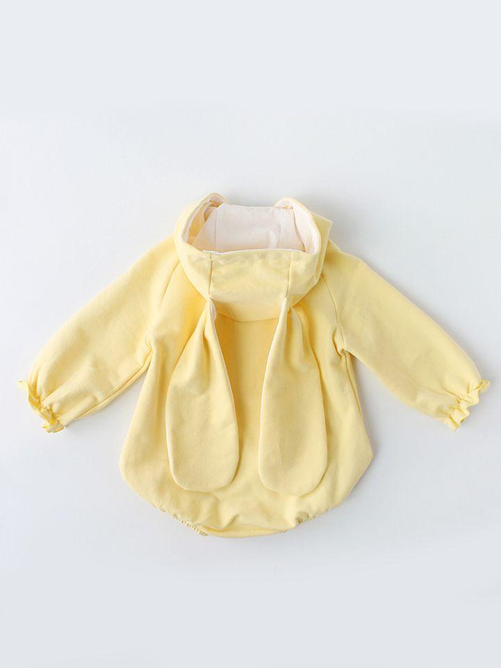 Cute Bunny Big Ear Baby Cotton Onesie W/Buttons Long Sleeve Jumpsuit Thanksgiving Costume - dianjiang-