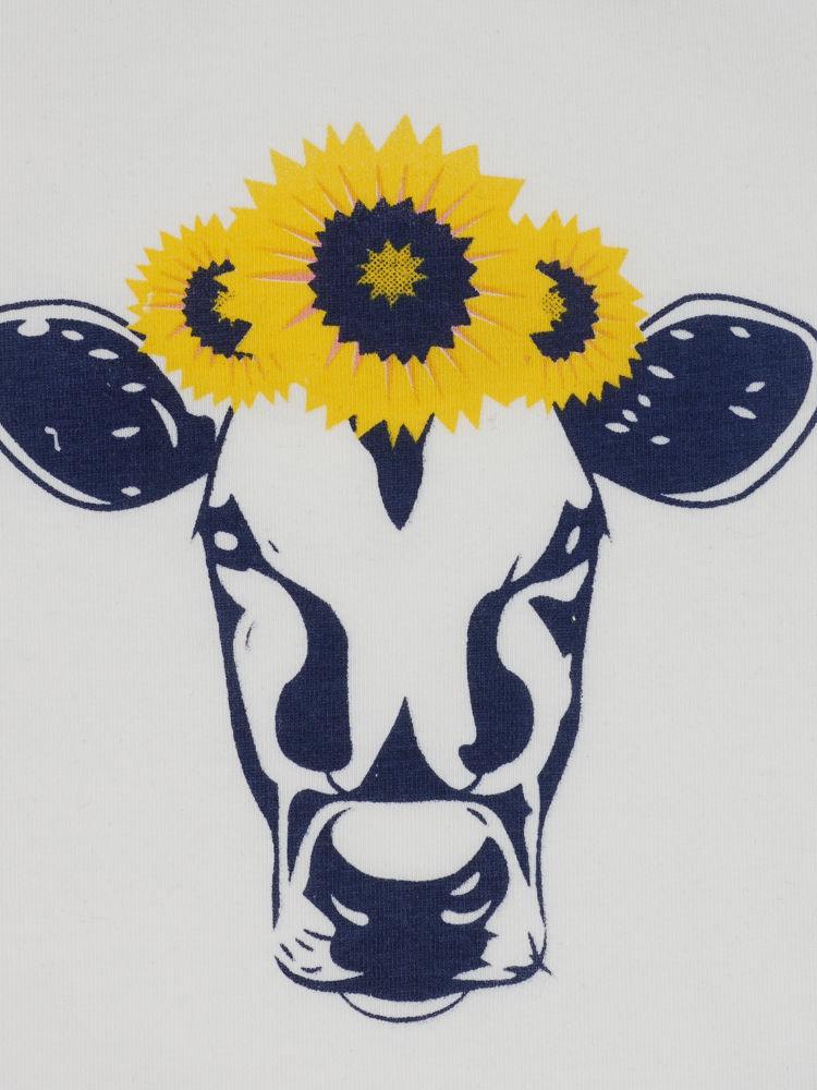 2-Piece Outfits Baby Cow Bodysuit Matching Frilled Sunflower Shorts - dianjiang-