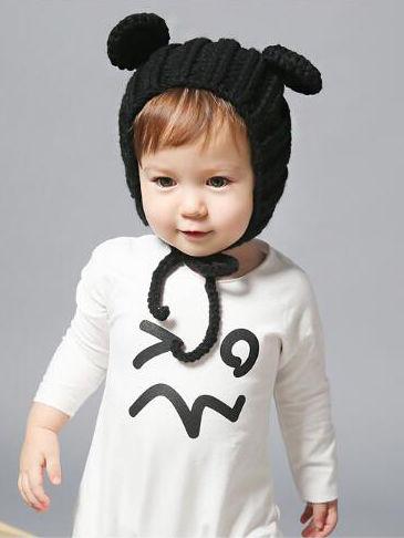 Baby Cute Bear Ear Pattern Crochet Earflap Hat - dianjiang-
