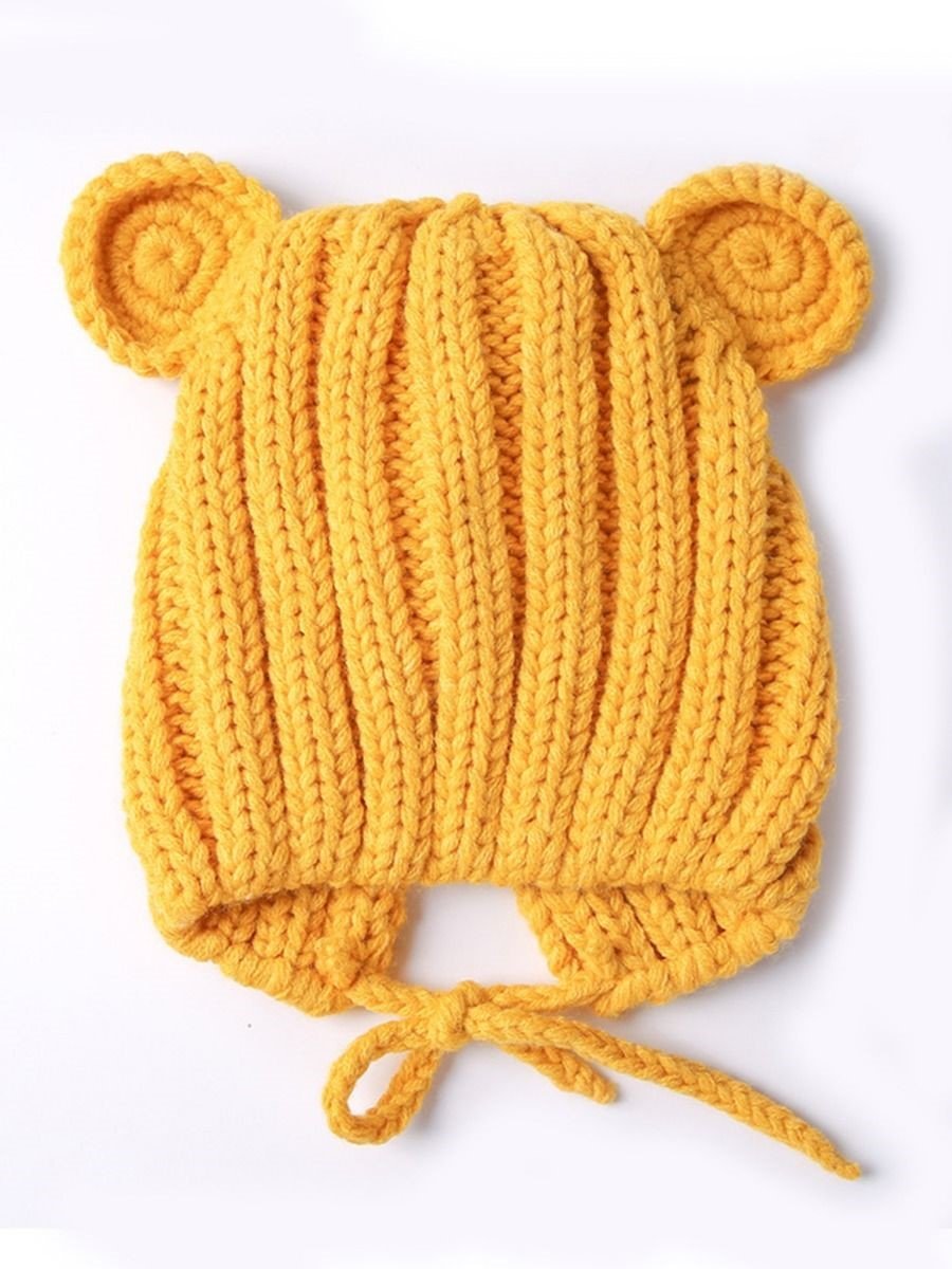 Baby Cute Bear Ear Pattern Crochet Earflap Hat - dianjiang-