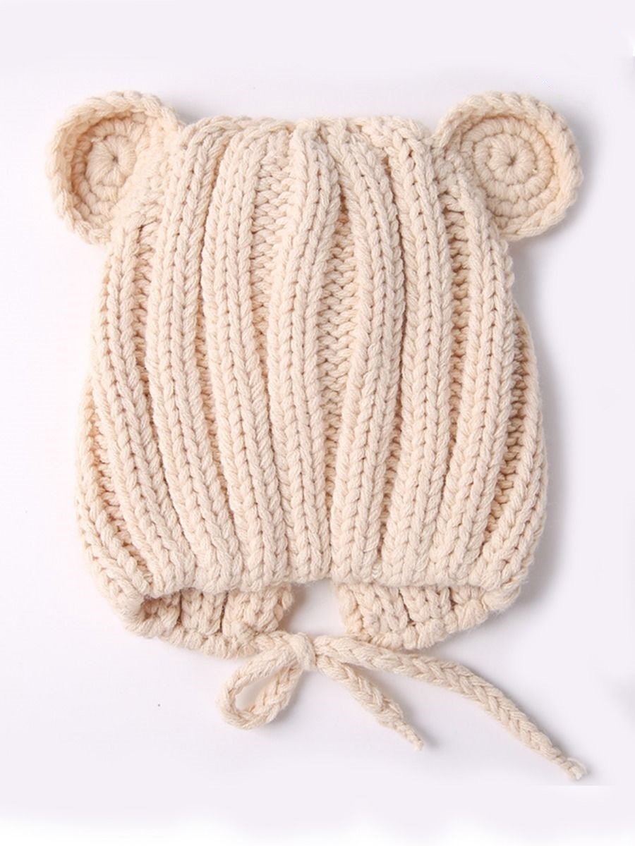 Baby Cute Bear Ear Pattern Crochet Earflap Hat - dianjiang-