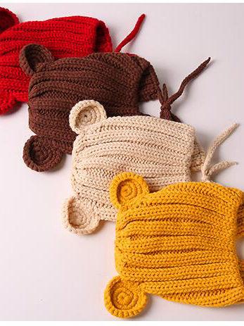 Baby Cute Bear Ear Pattern Crochet Earflap Hat - dianjiang-