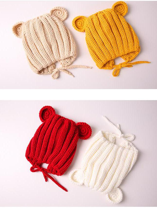 Baby Cute Bear Ear Pattern Crochet Earflap Hat - dianjiang-