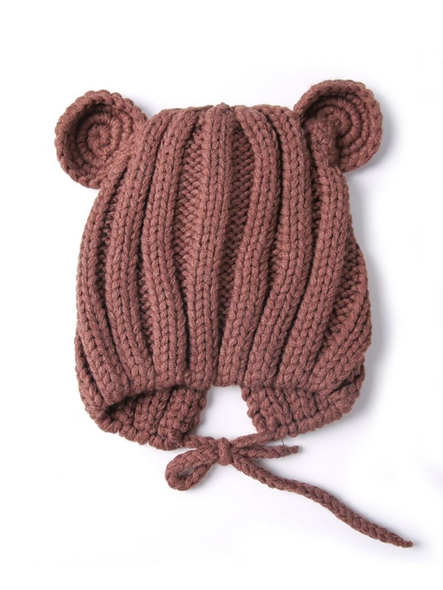 Baby Cute Bear Ear Pattern Crochet Earflap Hat - dianjiang-