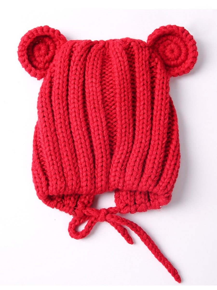 Baby Cute Bear Ear Pattern Crochet Earflap Hat - dianjiang-