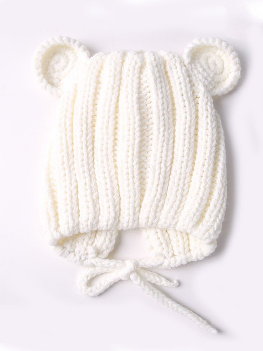 Baby Cute Bear Ear Pattern Crochet Earflap Hat - dianjiang-