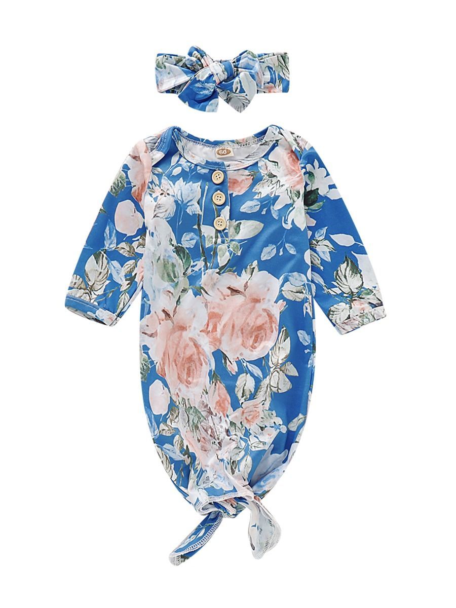2-Piece Baby Floral Printed Sleeping Bag + Headband - dianjiang-