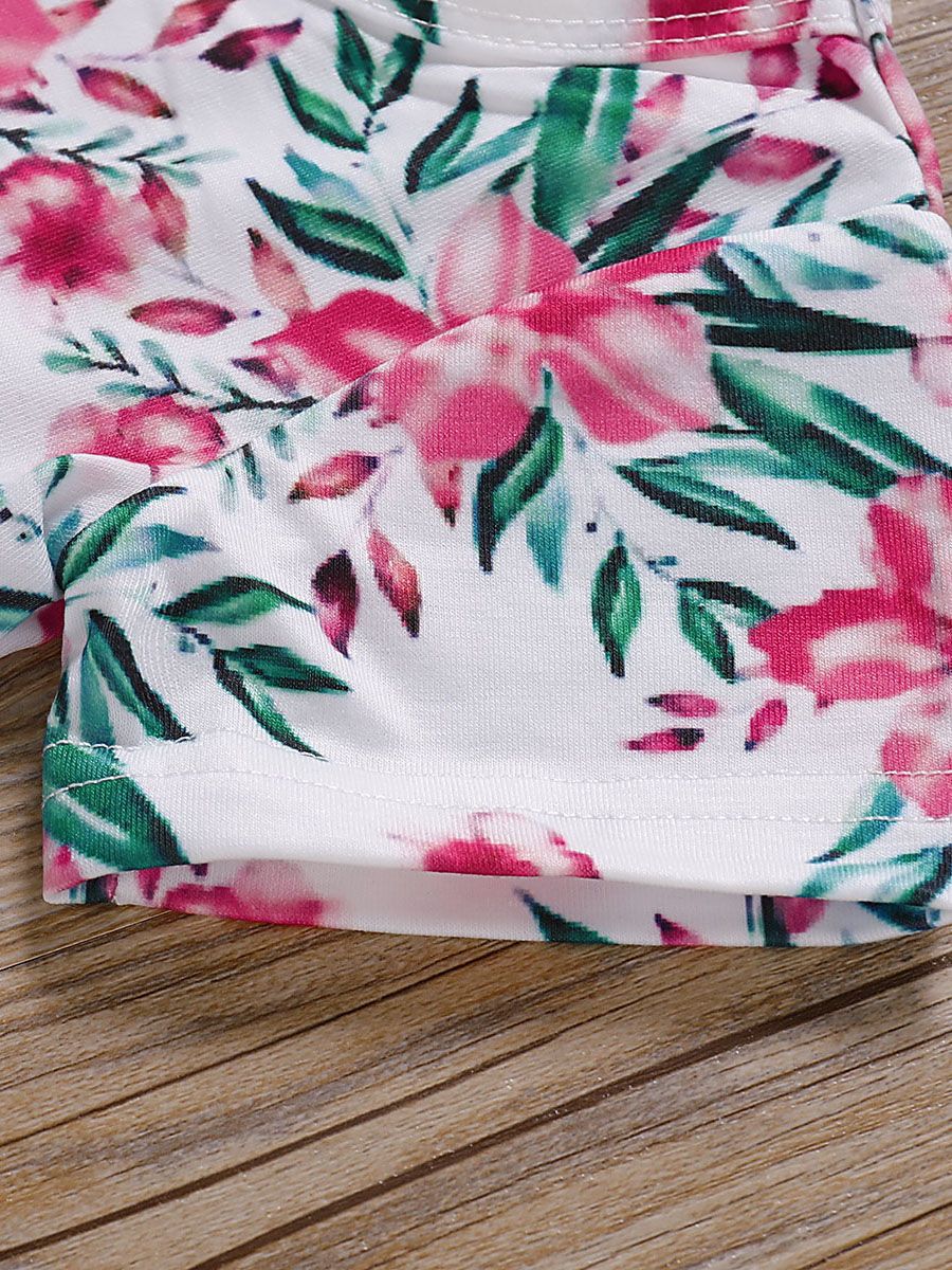 Baby Girl 2-Piece Outfit Flower Tunic Matching Ripped Short Jeans - dianjiang-