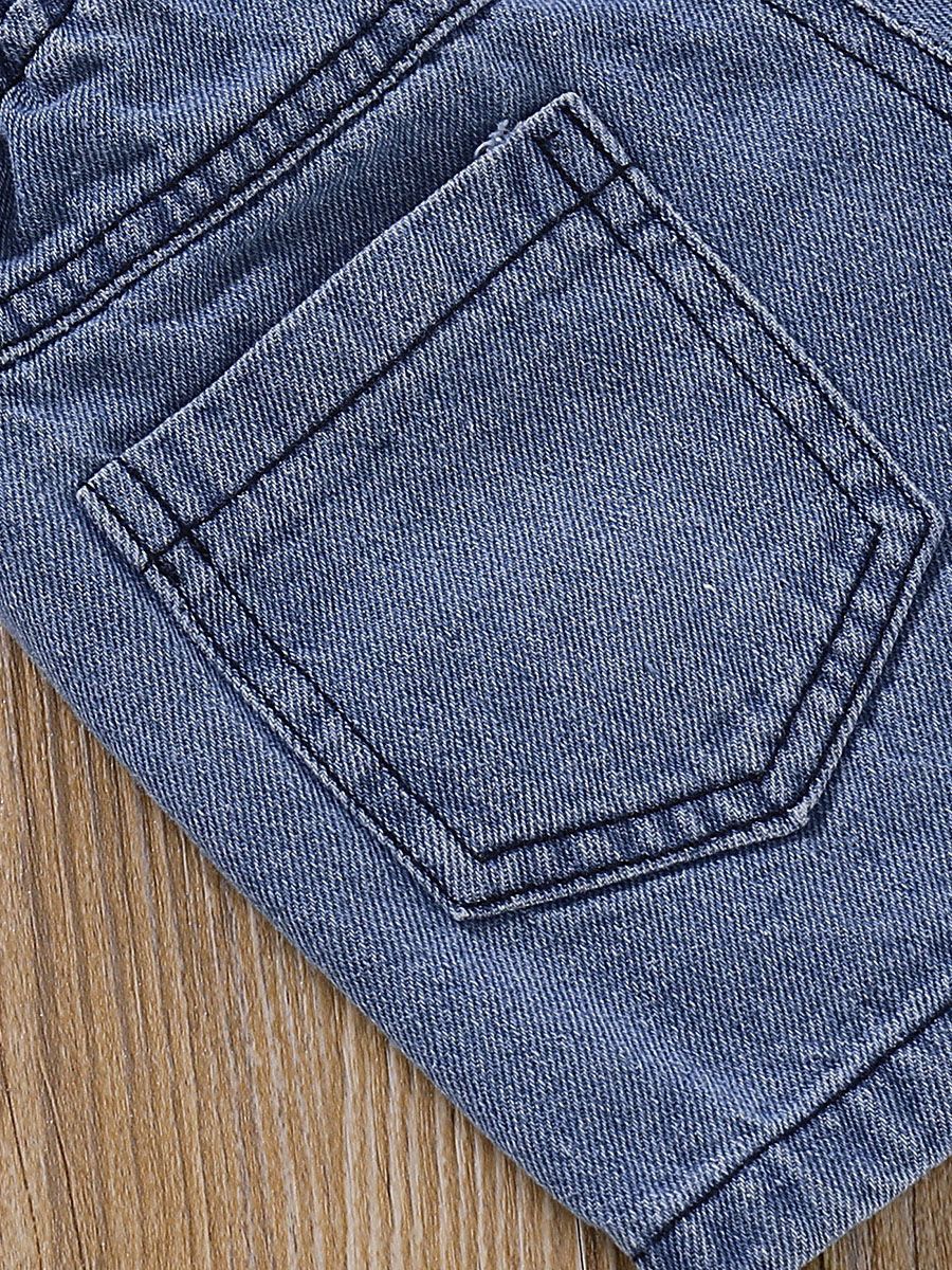 Baby Girl 2-Piece Outfit Flower Tunic Matching Ripped Short Jeans - dianjiang-