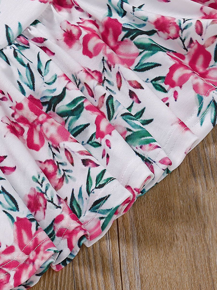 Baby Girl 2-Piece Outfit Flower Tunic Matching Ripped Short Jeans - dianjiang-