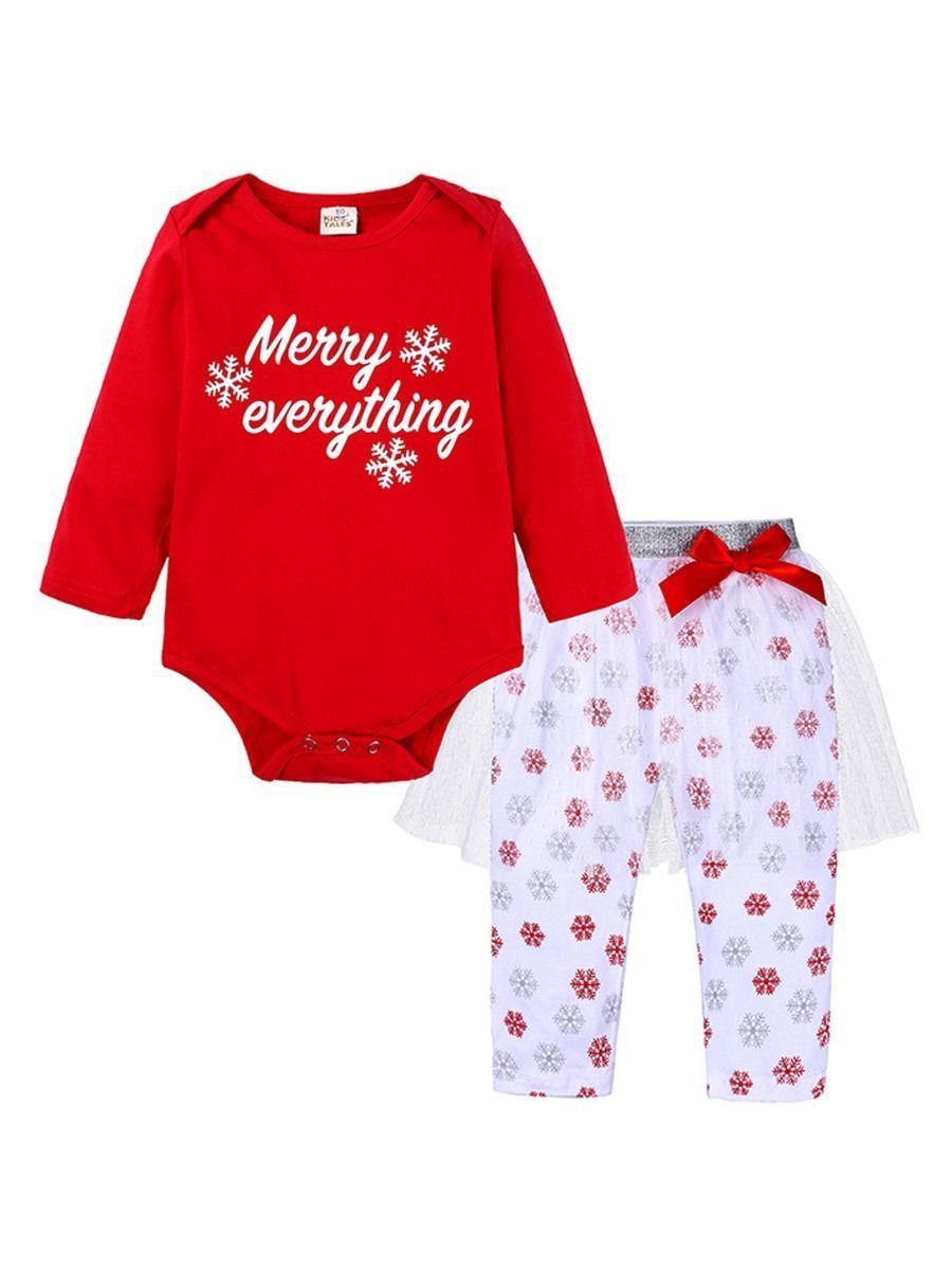 Baby Girl Christmas 2-Piece Outfits Romper & Mesh Patchwork Pants - dianjiang-