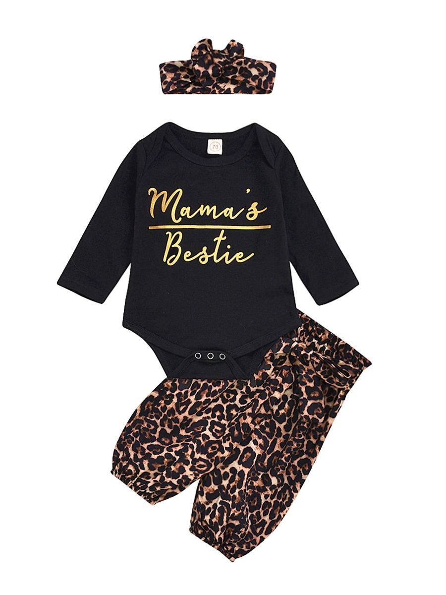 Baby Girl 3-Piece Mama's Bestie Leopard Print Set Onesie+Pants+Headband - dianjiang-
