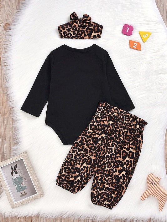 Baby Girl 3-Piece Mama's Bestie Leopard Print Set Onesie+Pants+Headband - dianjiang-