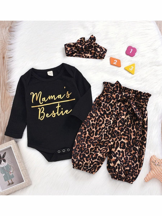 Baby Girl 3-Piece Mama's Bestie Leopard Print Set Onesie+Pants+Headband - dianjiang-