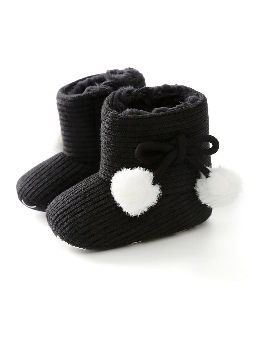 Baby Girl Pom-trim Warm Fur Prewalker Boots - dianjiang-