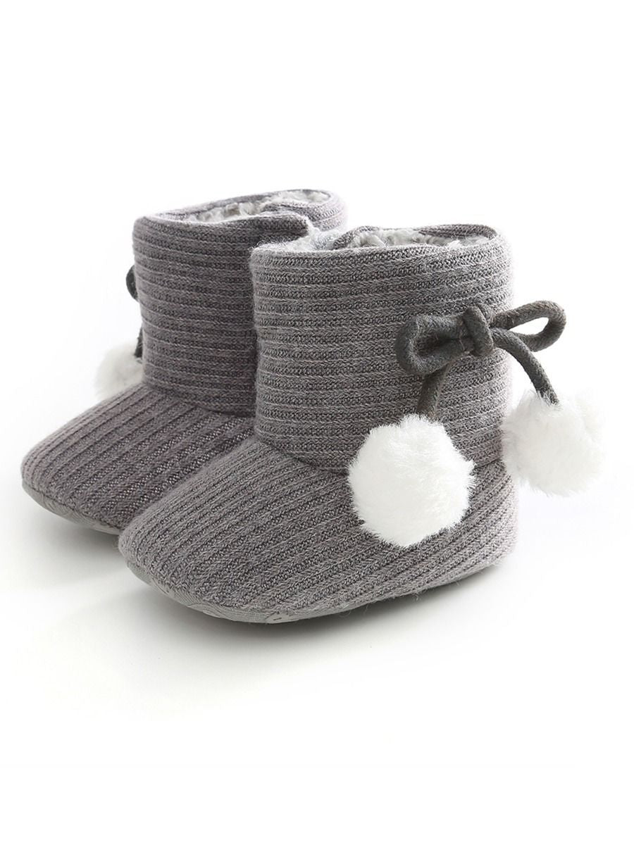 Baby Girl Pom-trim Warm Fur Prewalker Boots - dianjiang-