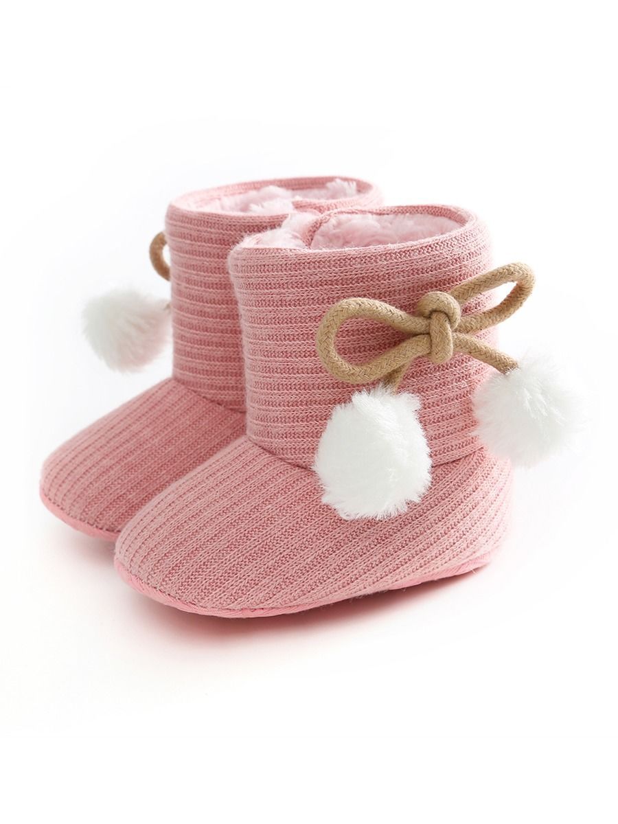 Baby Girl Pom-trim Warm Fur Prewalker Boots - dianjiang-