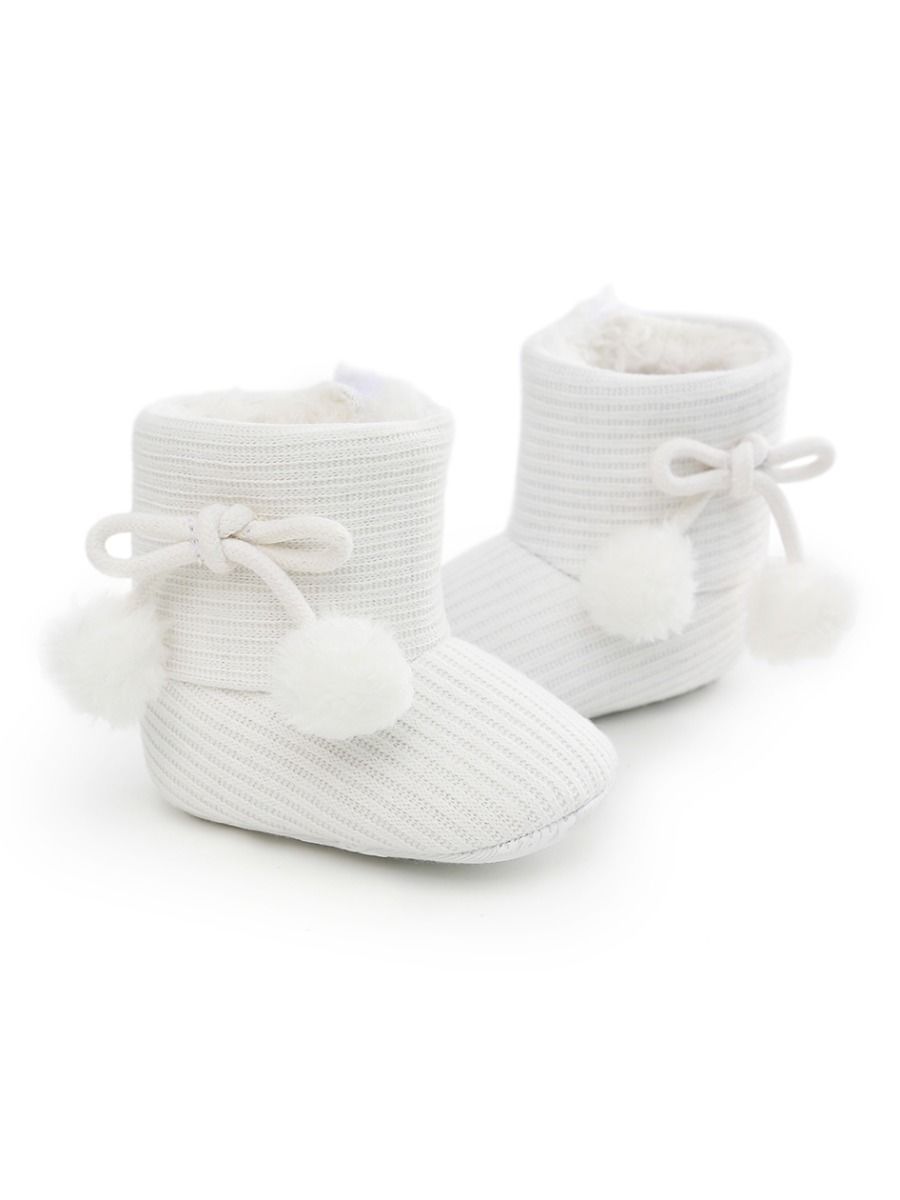 Baby Girl Pom-trim Warm Fur Prewalker Boots - dianjiang-