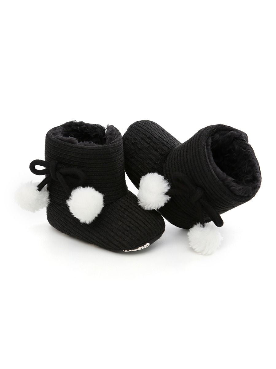 Baby Girl Pom-trim Warm Fur Prewalker Boots - dianjiang-