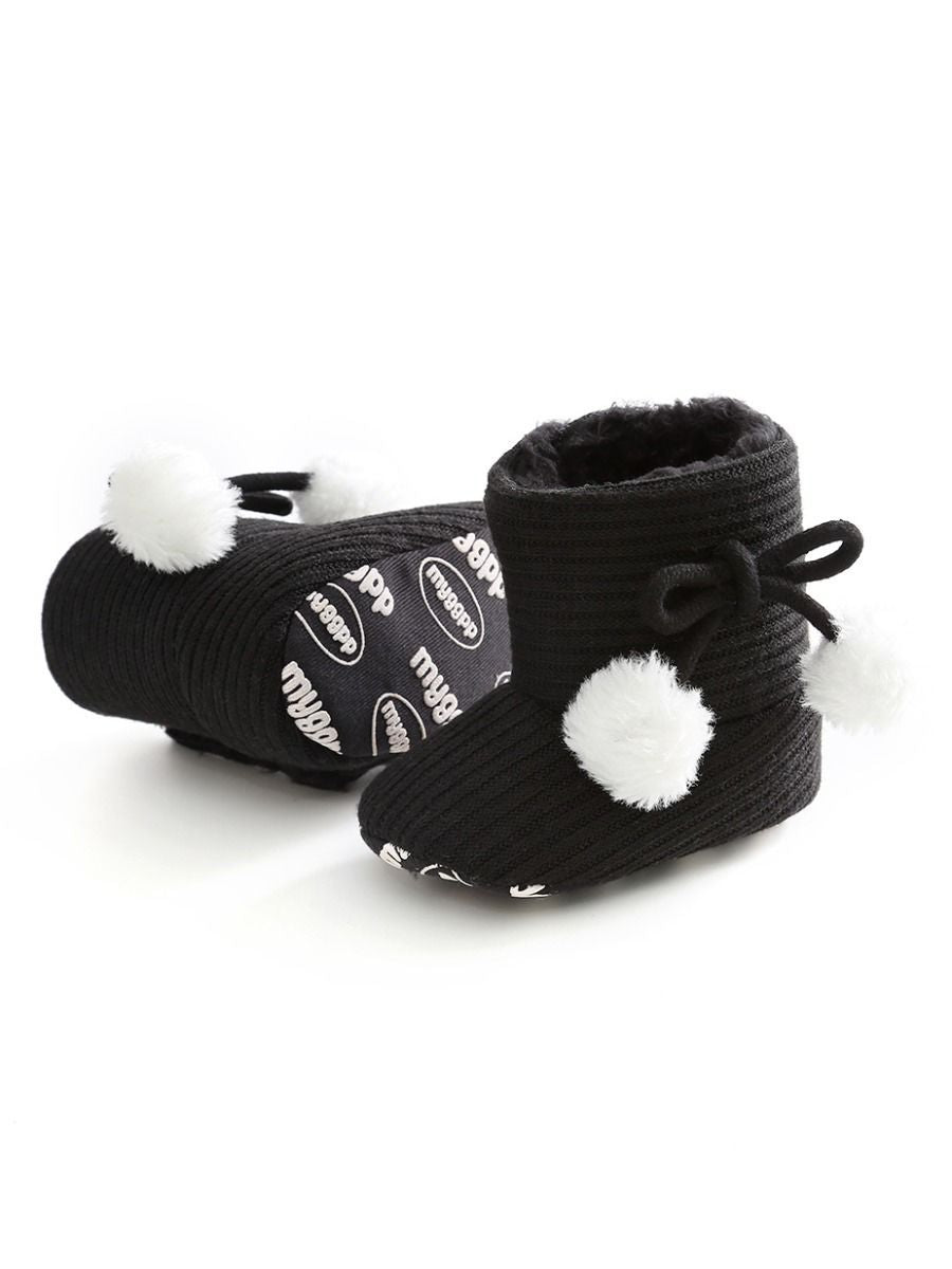 Baby Girl Pom-trim Warm Fur Prewalker Boots - dianjiang-