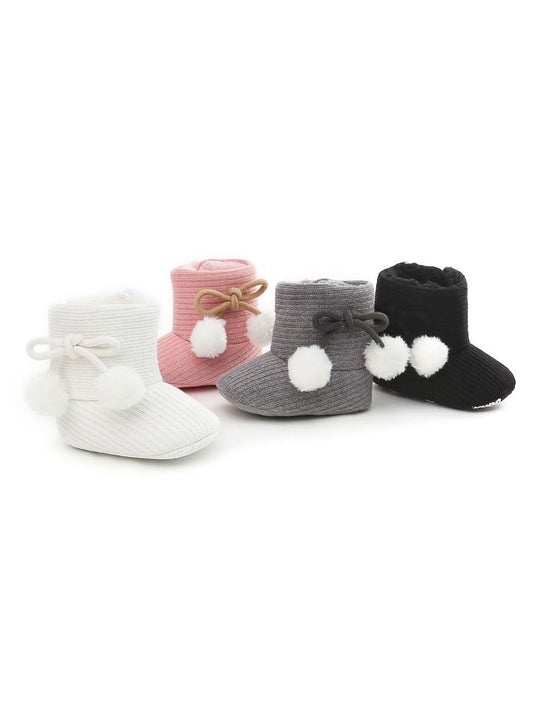 Baby Girl Pom-trim Warm Fur Prewalker Boots - dianjiang-