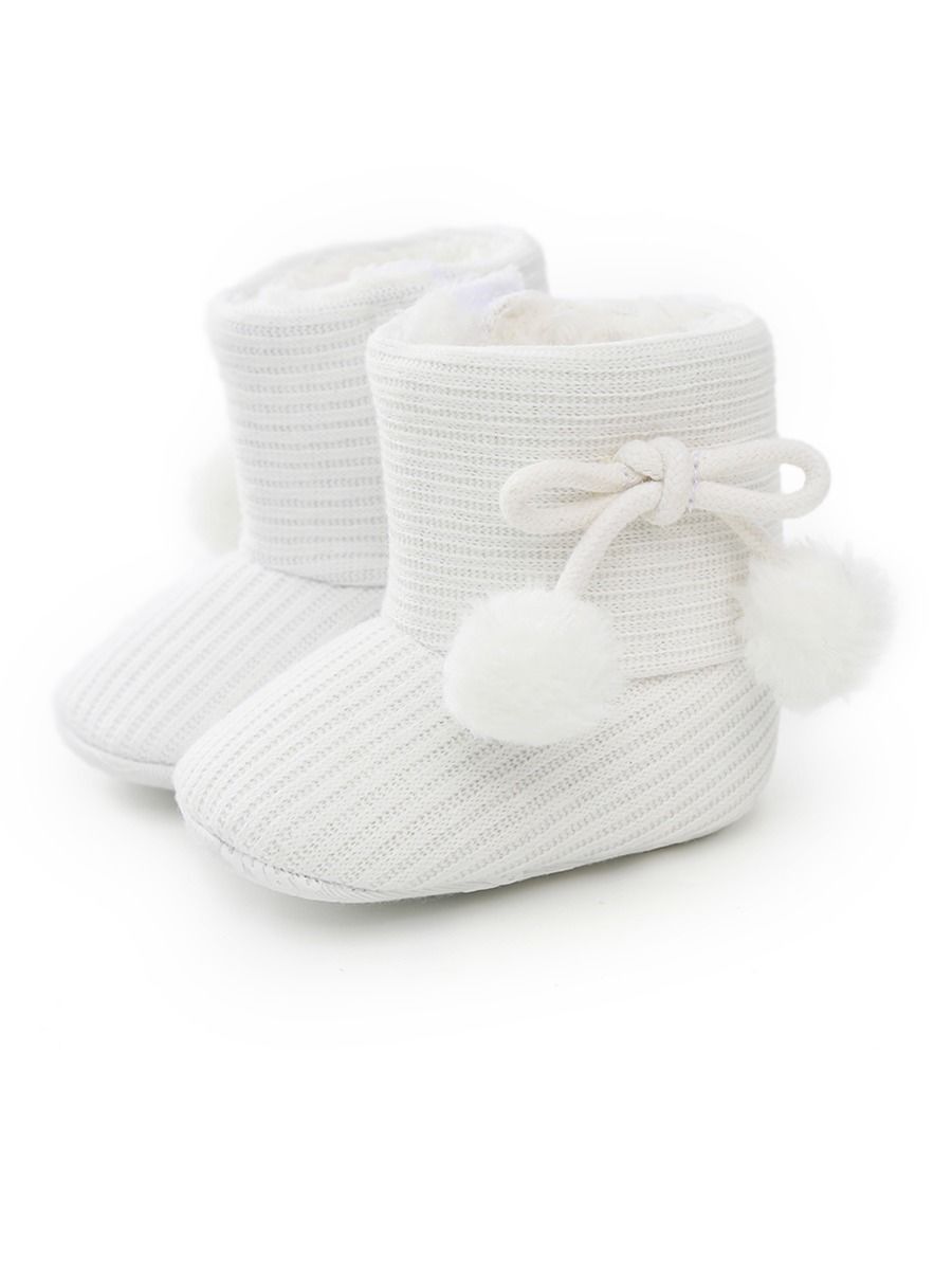 Baby Girl Pom-trim Warm Fur Prewalker Boots - dianjiang-