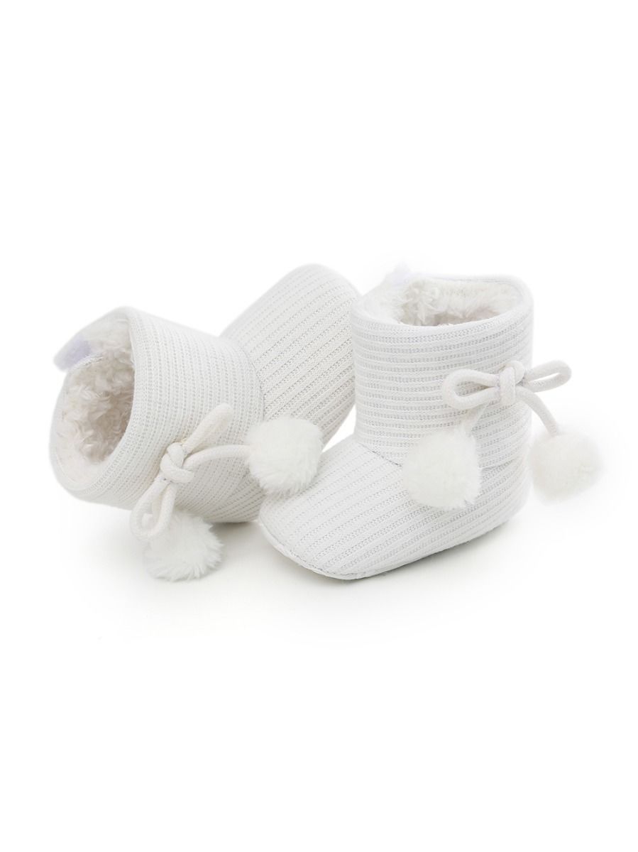 Baby Girl Pom-trim Warm Fur Prewalker Boots - dianjiang-