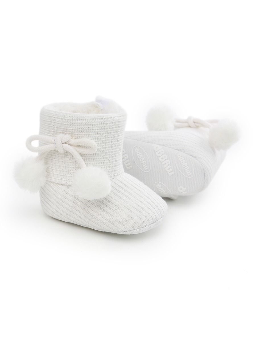 Baby Girl Pom-trim Warm Fur Prewalker Boots - dianjiang-