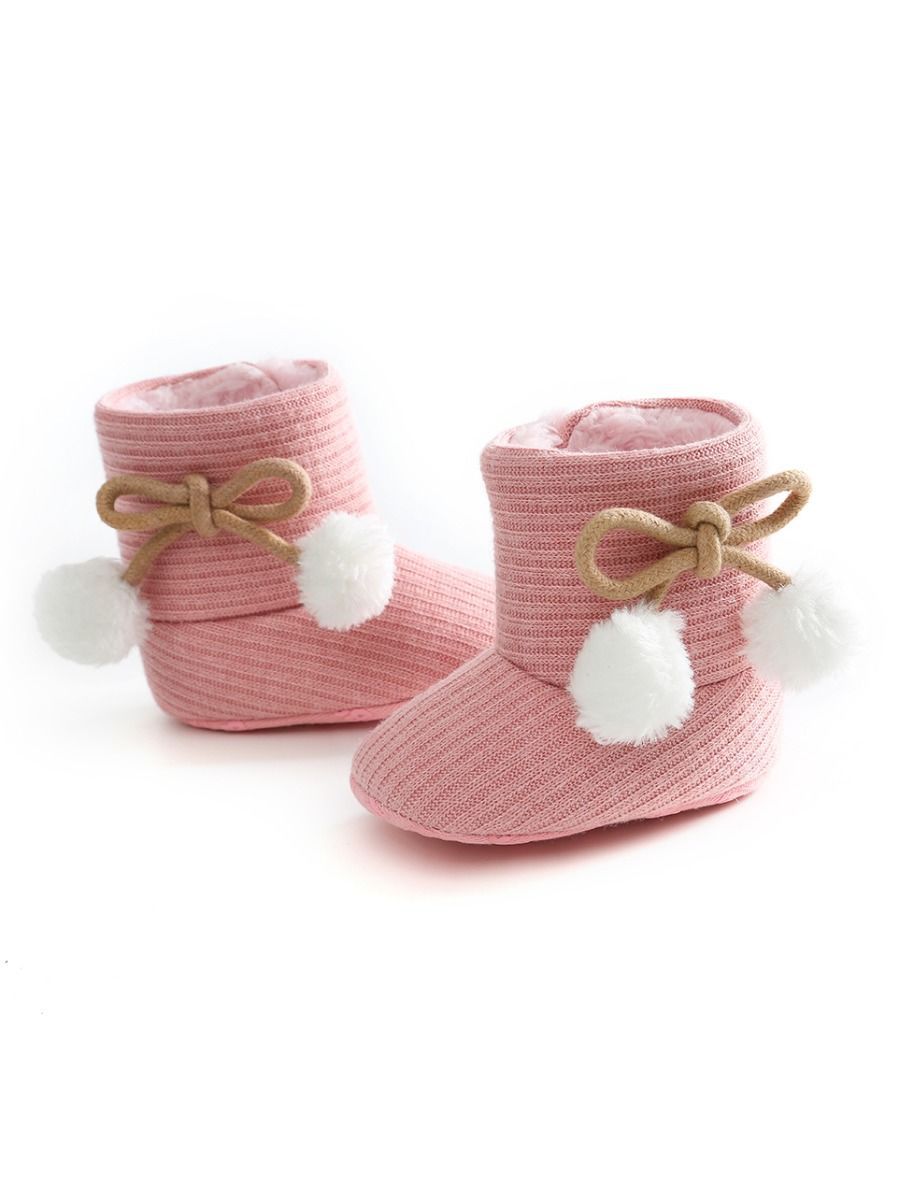 Baby Girl Pom-trim Warm Fur Prewalker Boots - dianjiang-