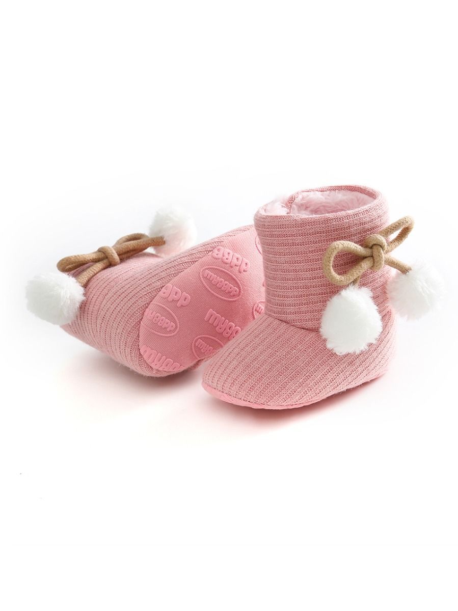 Baby Girl Pom-trim Warm Fur Prewalker Boots - dianjiang-