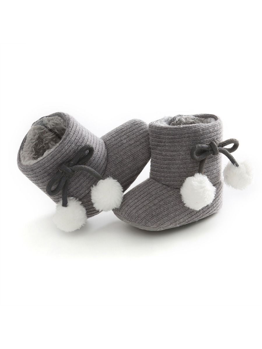Baby Girl Pom-trim Warm Fur Prewalker Boots - dianjiang-