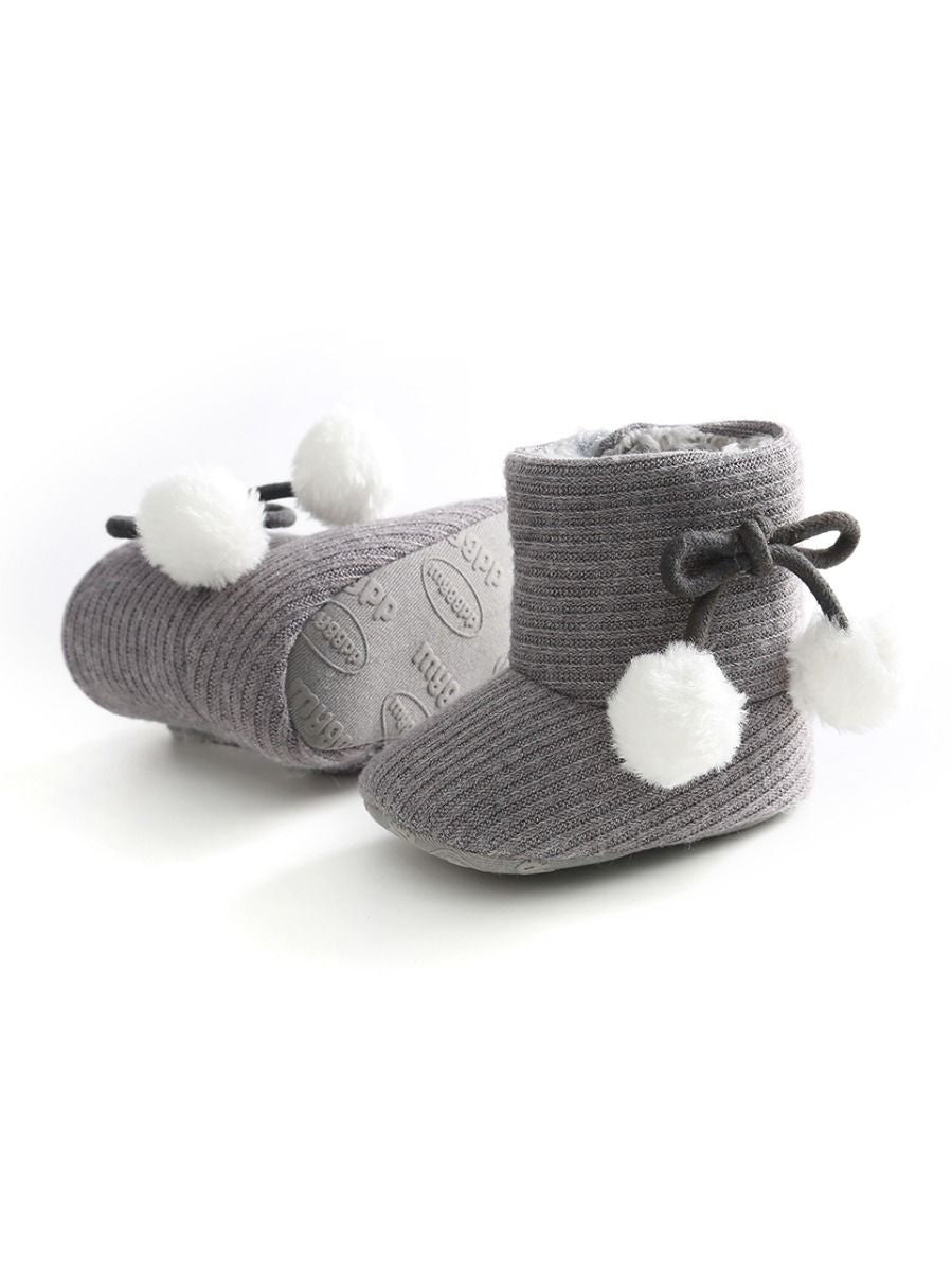 Baby Girl Pom-trim Warm Fur Prewalker Boots - dianjiang-
