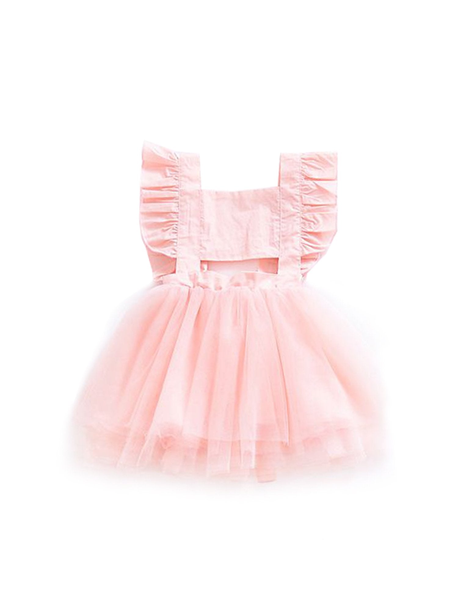 Baby Girl Ruffled Sleeve Solid Color Tulle Dress - dianjiang-