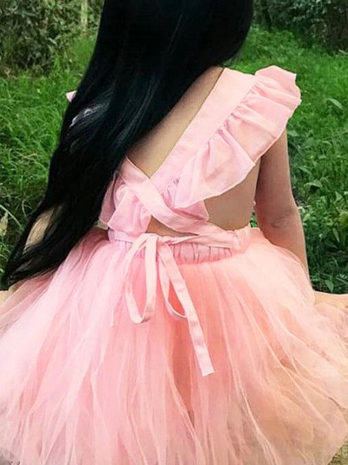 Baby Girl Ruffled Sleeve Solid Color Tulle Dress - dianjiang-
