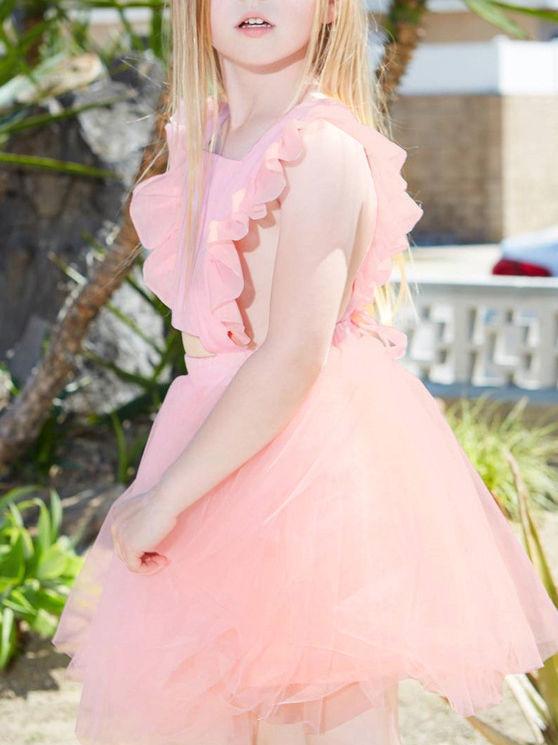 Baby Girl Ruffled Sleeve Solid Color Tulle Dress - dianjiang-