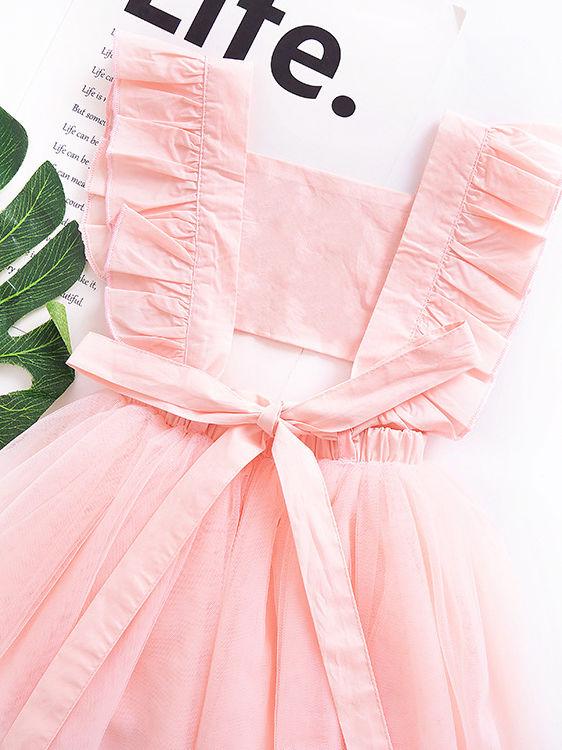 Baby Girl Ruffled Sleeve Solid Color Tulle Dress - dianjiang-