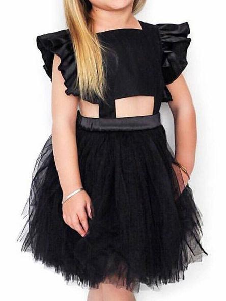 Baby Girl Ruffled Sleeve Solid Color Tulle Dress - dianjiang-
