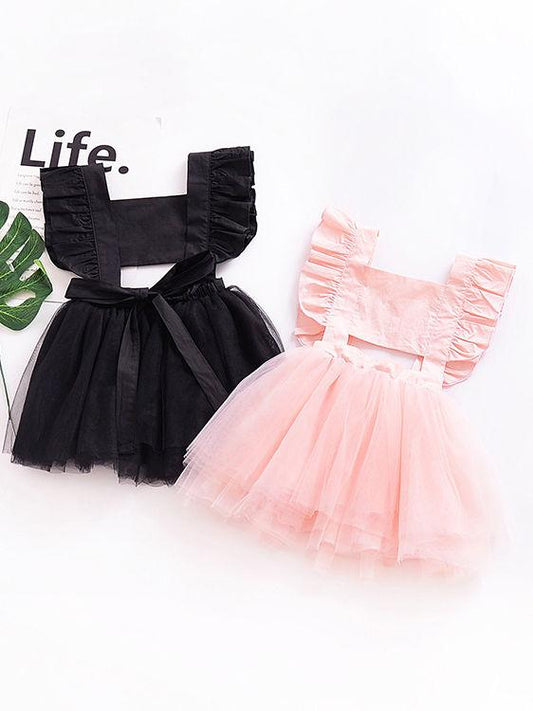 Baby Girl Ruffled Sleeve Solid Color Tulle Dress - dianjiang-