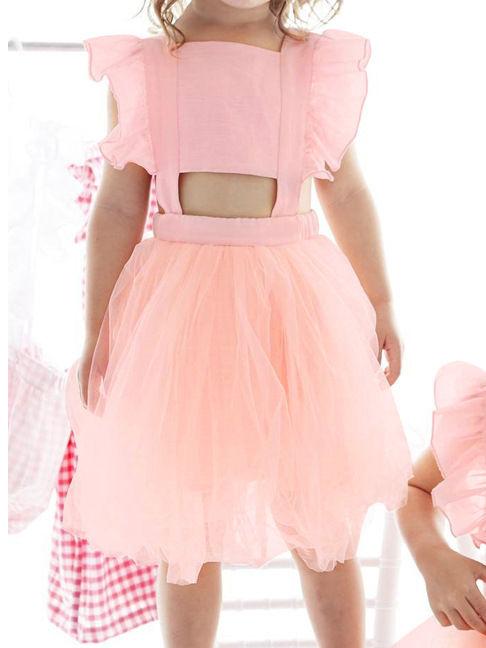 Baby Girl Ruffled Sleeve Solid Color Tulle Dress - dianjiang-