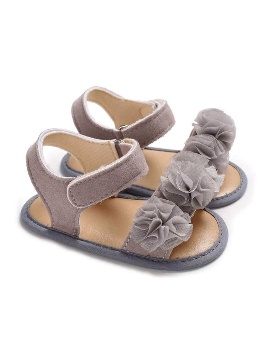 Flower Trim Solid Color Baby Girl Sandal - dianjiang-