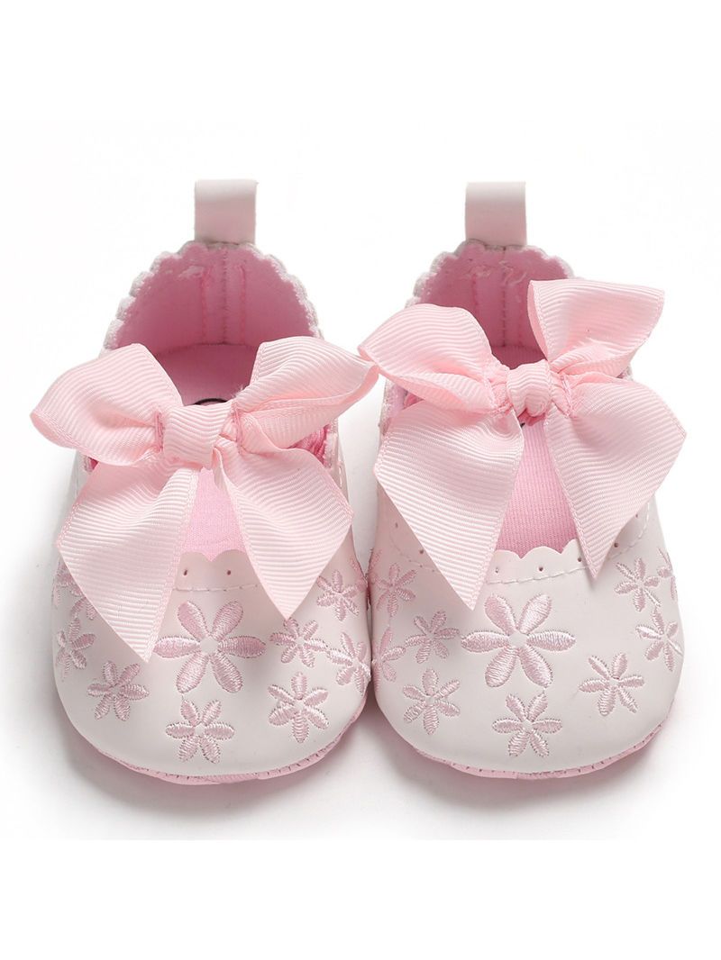 Bow Flower Embroidery Baby Girl Shoes Pink/White - dianjiang-