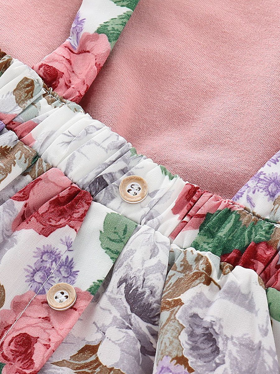 Baby Girl Summer 3-piece Outfits Flutter Sleeve Bodysuit+ Jumper Skirt +Pink Headband - dianjiang-