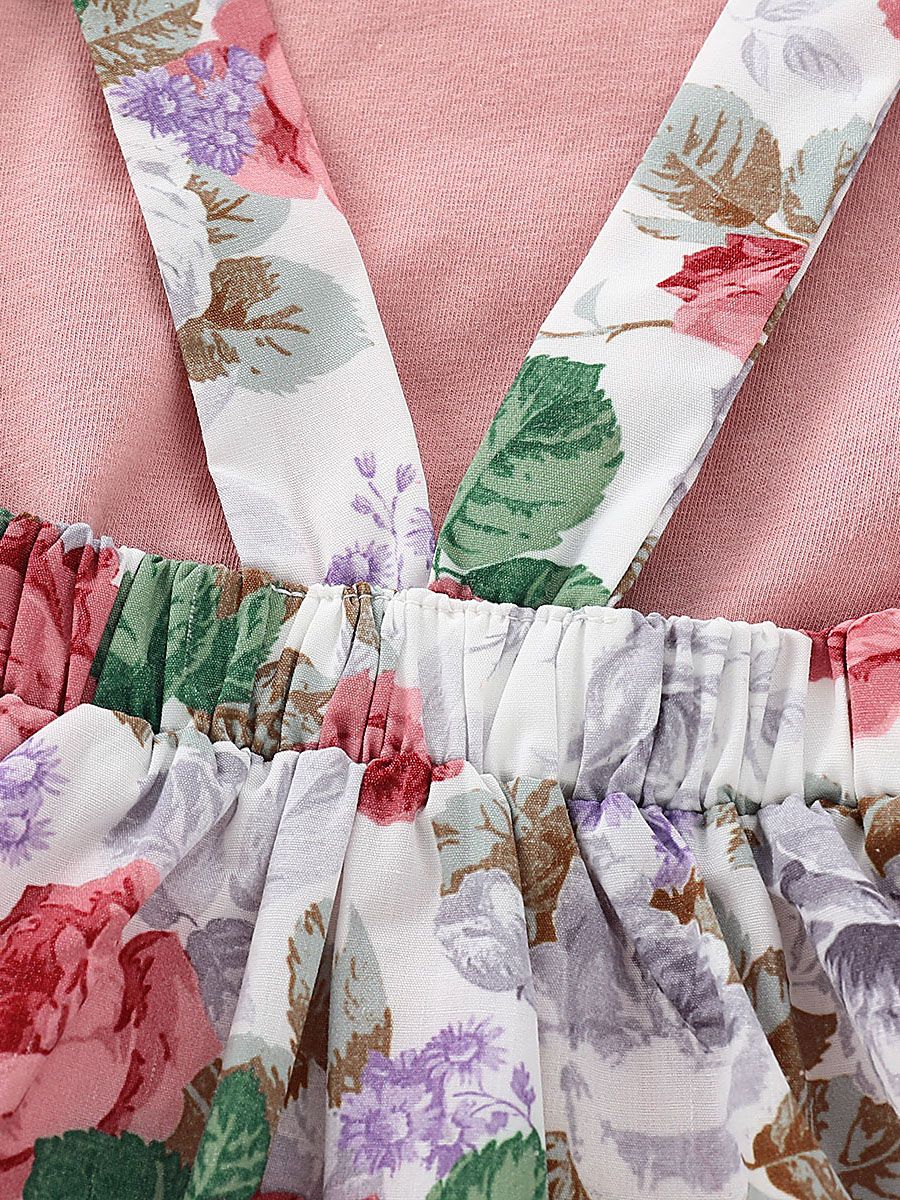 Baby Girl Summer 3-piece Outfits Flutter Sleeve Bodysuit+ Jumper Skirt +Pink Headband - dianjiang-