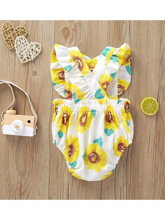 Baby Girl Summer Sunflower Ruffle Suspender Romper - dianjiang-