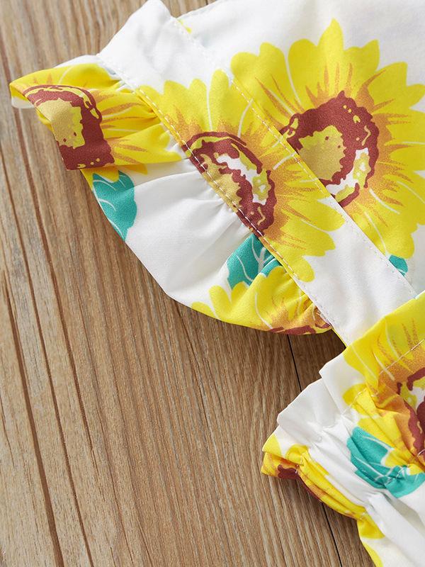 Baby Girl Summer Sunflower Ruffle Suspender Romper - dianjiang-