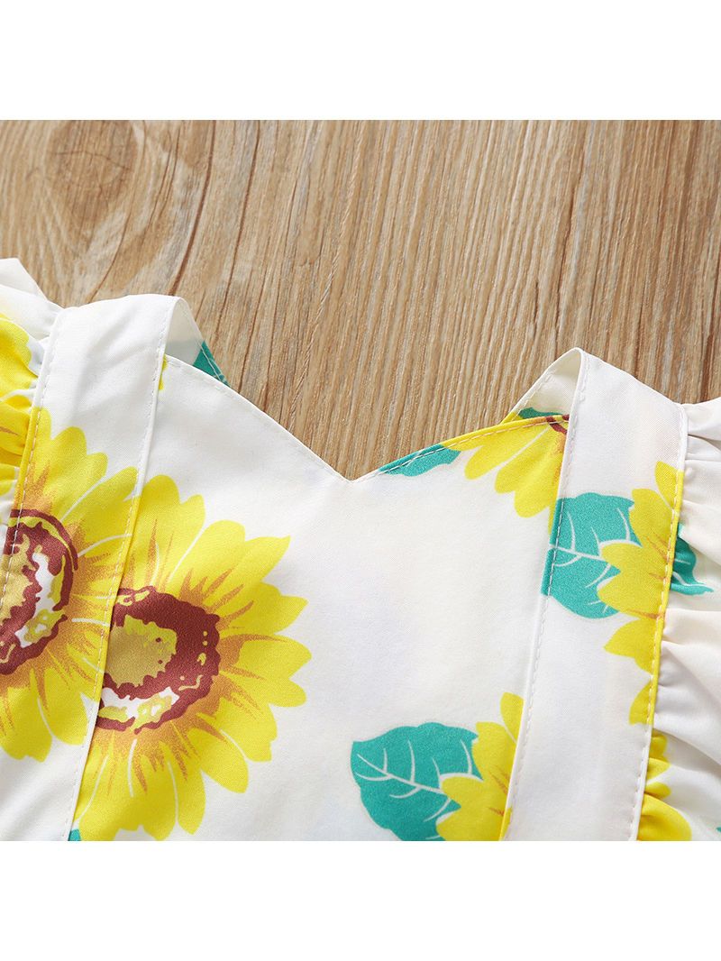 Baby Girl Summer Sunflower Ruffle Suspender Romper - dianjiang-