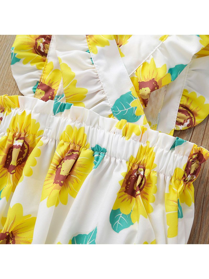 Baby Girl Summer Sunflower Ruffle Suspender Romper - dianjiang-
